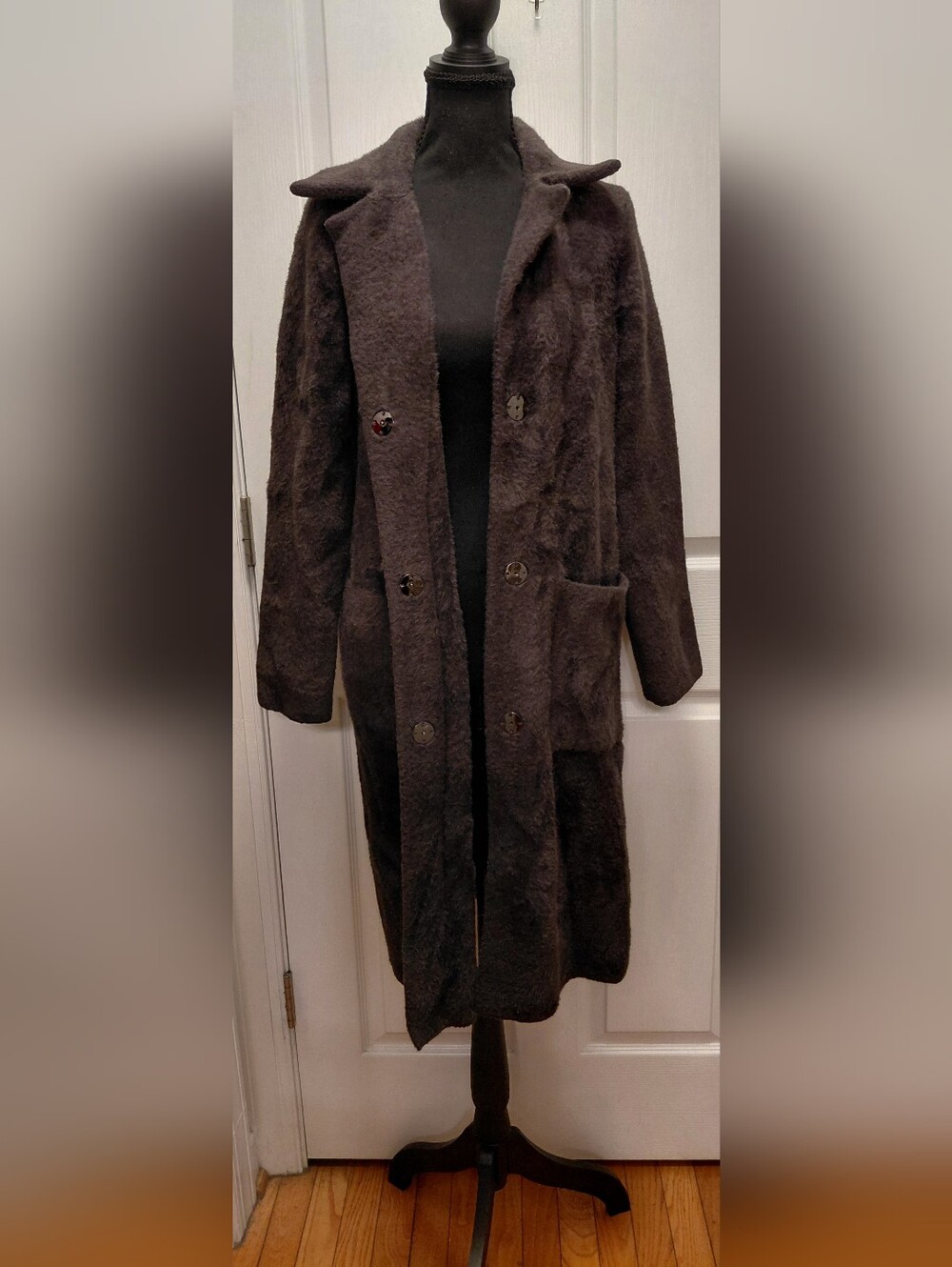 NVLT Brown Espresso Longline Coatigan XS Womens Faux Fur Snap Front